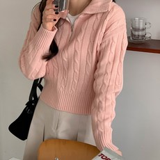 린다샵 여성용 스케리 베이직 컬러풀 꽈배기 하프집업 니트 cpnt4314k31