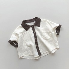 EUMONG 兒童用 透氣 Mimongyi 短袖棉質拼色襯衫