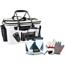 SCHWARZ KOREA 釣魚拉鍊冰筒袋+手提水桶+釣魚手套, 保冰袋(白色)+手套(隨機出貨)