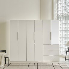 웰퍼니쳐 카린 1단 행거형 + 2단 행거형 + 3단 거울서랍형 높은 옷장 세트 방문설치, 화이트