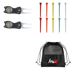 NAYASTYLE 高爾夫果嶺叉修補器 2入 + 塑膠高爾夫長版球Tee 10入 + 收納袋套組, GFYP-39-4+167-4PU