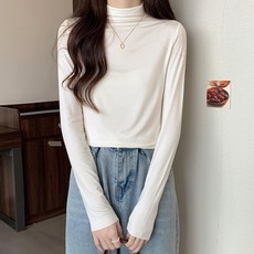 피어니스트 여성용 하프 터틀넥 긴팔 모달 기모 티셔츠