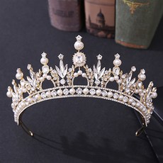 Lunaglam 迷你花朵珍珠裝飾珠寶自助婚紗皇冠 WC845, 1個, 金白色