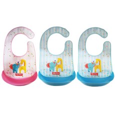 fisher-price 費雪 可拆式動物印花吃飯圍兜3件組, 粉色+藍色 2個, 1組