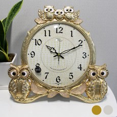 靜音天使福氣貓頭鷹鍍金銀鑄物桌鐘 HSC-120, 金色