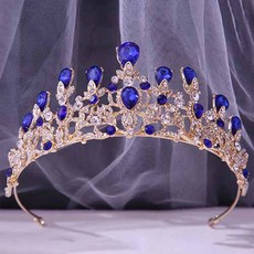 Damon Wang 珠飾點綴婚禮頭冠 MNB030, 1個, 金色藍色