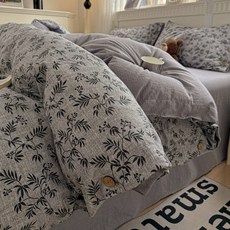 언헤브 플라워 이불커버, R 그레이