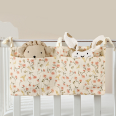 쿠말 침대 옆 순면 사이드 수납 멀티 더블 포켓, 분홍색 꽃