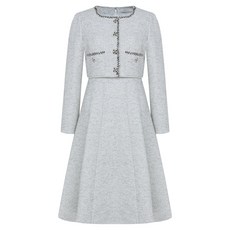 LINE ADDITION 珠寶鈕扣方領粗花呢連身裙, 象牙白