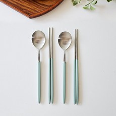 보겐 러블리 수저 2벌 세트, 샤틴 다크그린, 숟가락 2p + 젓가락 2p, 1세트