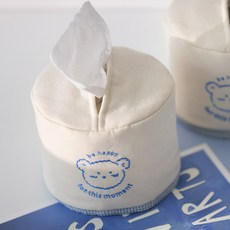 BELLELIFE 快樂刺繡圓形面紙盒, 自然色