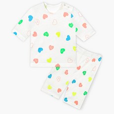 Uni FRIend 童款彩色愛心印花人造絲7分袖上衣長褲組