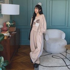 CHICBLACK Delomin字母印花大學T側邊配色鬆緊長褲套裝 cpset3582k48