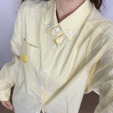DMELD 女款毛絨小熊條紋按扣長袖襯衫