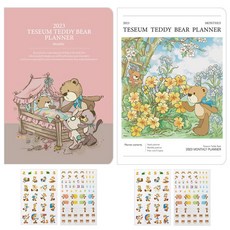 TESEUM 泰迪熊 2023 年月事記事本 L 2 件 + 貼紙 4 件套 F, 夢，花（策劃）