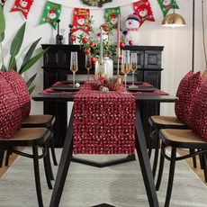 소니오 크리스마스 체크 테이블 러너, 06 레드스노우, 1개, 160 x 33 cm