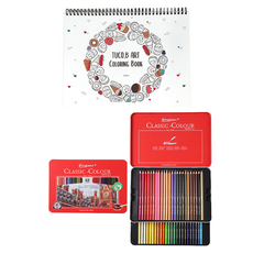 Tucoby 藝術著色本 甜點/春天系列 隨機出貨 + 喬爾喬內三角油性色鉛筆48色套組, 東亞PMS, 東亞PMS