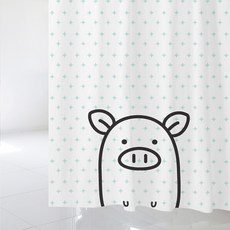 北歐風印花浴簾+不鏽鋼掛鉤 12入+白色窗簾桿全套, 混色, 1套, 混色系