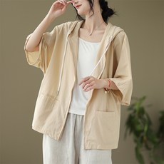 앤드스타일 여성용 통기성 내추럴루즈 린넨 후드 점퍼 260484