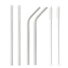 Living Editor 便攜式不銹鋼直吸管 2p + 折疊不銹鋼吸管 2p + 洗衣刷 2p 套組, 3支, 2組