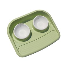 흘림 받침대 반려동물 식기 2구 YT_RC540, 그린, 1개