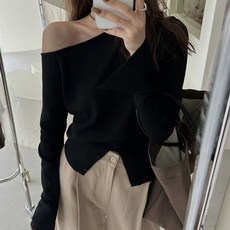 PEONIST 女款柔美修身收腰露肩針織衫