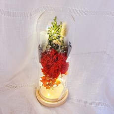 有花的風景永生花紅色康乃馨LED玻璃圓頂 大, 紅色（康乃馨），隨機發貨（口袋）