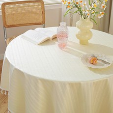 파라다이소 PDS 홈데코 태슬 포인트 프렌치 스타일 원형 탁자 라운드 식탁보, 옐로우 라인, 1개, 120cm