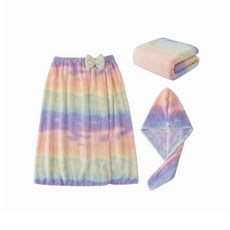蝴蝶結抹胸迷你浴裙 + 三角浴帽 + 毛巾組, 彩虹色, 1組