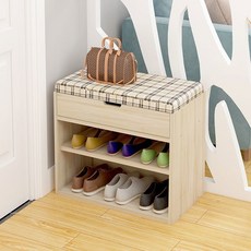 Avenue Goods鞋櫃椅凳子收納長椅多功能收納沙發 楓木 櫻花 木頭 60cm, 格紋皮革