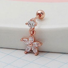 女性用14K金針閃亮花朵穿刺耳環 玫瑰金