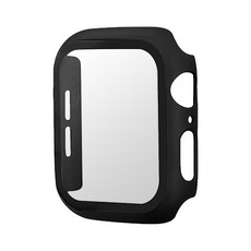 애플워치 1 / 2 / 3 / 4 / 5 / 6 / SE 9H 강화유리 방탄필름 풀커버 케이스, 블랙