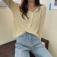 레몬소울 여성용 나렌 브이넥 골지 니트 가디건