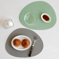 ade.l Pebble皮革餐墊 2入組, 灰色+薄荷, 寬 342mm x 深 265mm x 厚 1.8mm, 1組