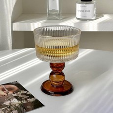 Daparang 復古情調紅酒杯 冰淇淋甜點玻璃杯 棕色條紋 DR343, 200ml, 1個