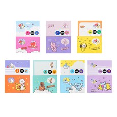 STUDIO EIGHT Bt21造型便條紙 7入+貼紙, TATA+CHIMMY+COOKY+RJ+SHOOKY+KOYA+MANG, 1組