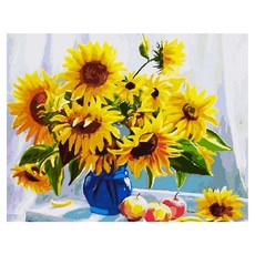 케이엠엘리 일체형 캔버스 액자 3D 원형 보석십자수 키트 50 x 40 cm, 해바라기 연가, 1세트