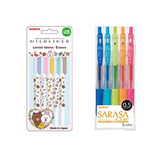 ZEBRA 斑馬牌 Line Friends 溫和眼線筆套組 5 支 + Sarasa Clip 圓珠筆 0.5 毫米套組 5 支, 混色, 1套
