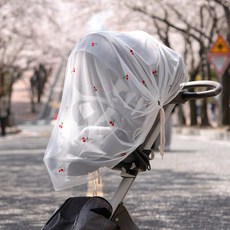 Uterus 刺繡網眼防蟲嬰兒車罩, 1個, 紅色櫻桃款