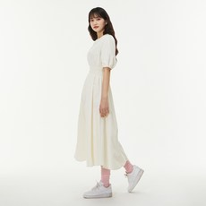 Lap 腰部抓皺尼龍連身裙 AQ2WOM83, 象牙白