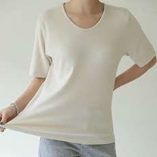 빼빼 여성용 U넥라운드 레이온 찰랑 반팔 티셔츠