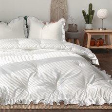 素色荷葉邊蓬鬆薄被, 白色