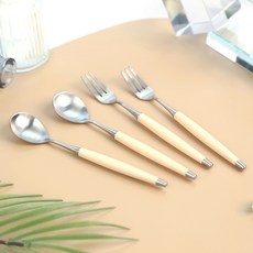 Bogen 韓國製 Le Bien 緞面茶匙 + 叉子 雙人組合 米色, 1套, 茶匙 2p + 茶叉 2p