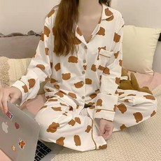 Eoripeul 女款舒適小熊長袖睡衣套裝