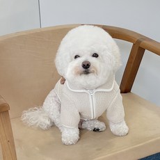 BYDAMSOOMI 寵物素色絨毛拉鏈外套, 象牙