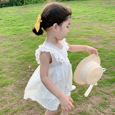 조이멀티 여아용 통기성 프릴레이스 민소매 원피스
