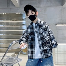 ORANGEDAMOM 男童 ILIFI 黑色補丁格紋襯衫