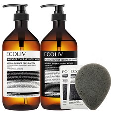 ecoliv 花香豐盈洗髮精 1000ml+沐浴露 1000ml+臉部清潔海綿 竹炭灰+贈品沐浴露隨身包 10ml 2入, 1套