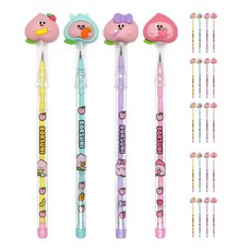 Pinkfoot 桃子造型HB免削鉛筆 4款 各6支組, 黃色+薄荷綠色+紫色+粉色, 1組