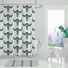 動物叢林浴簾 水牛 180*150cm+窗簾掛鉤 12入, 1套
